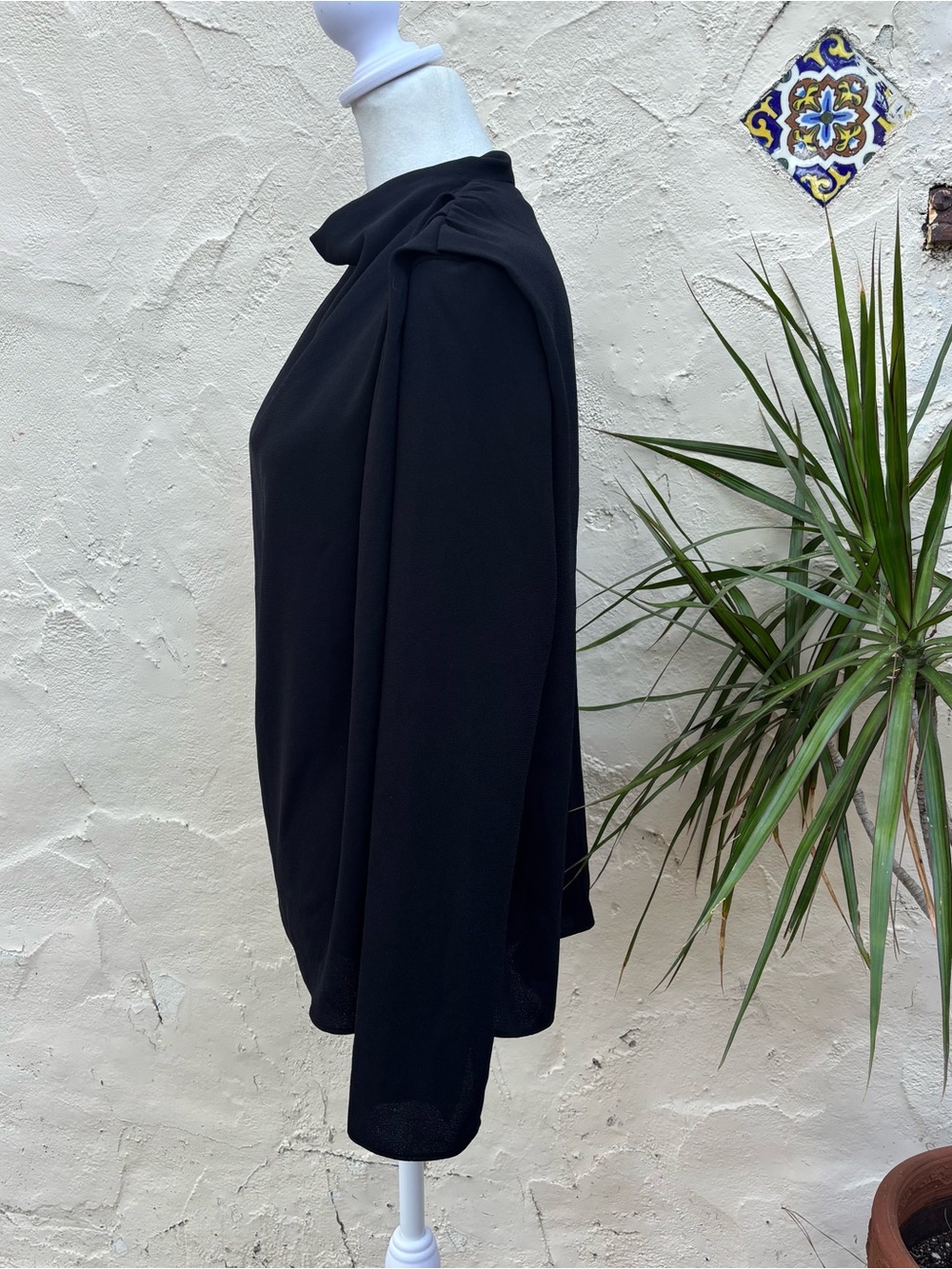 Zara Black Draped Long-Sleeve Women's Top - Picture 6 of 9